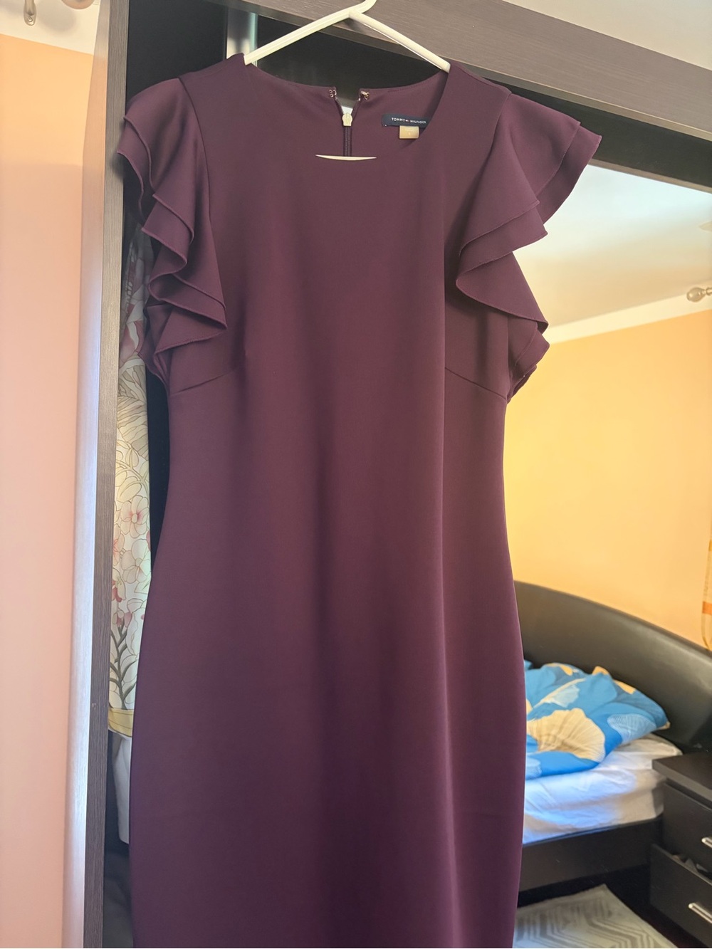 Tommy Hilfiger Plum Ruffle-Sleeve Sheath Dress